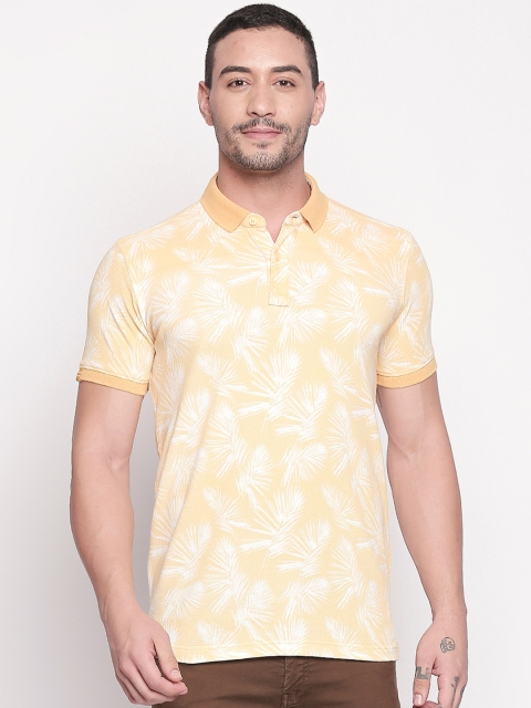 Mufti Men Yellow Printed Polo Collar Pure Cotton T-shirt