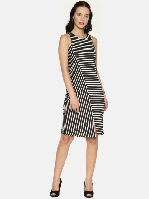 AARA Women Black & White Striped Sheath Dress