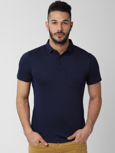Peter England Casuals Men Navy Blue Solid Polo Collar T-shirt