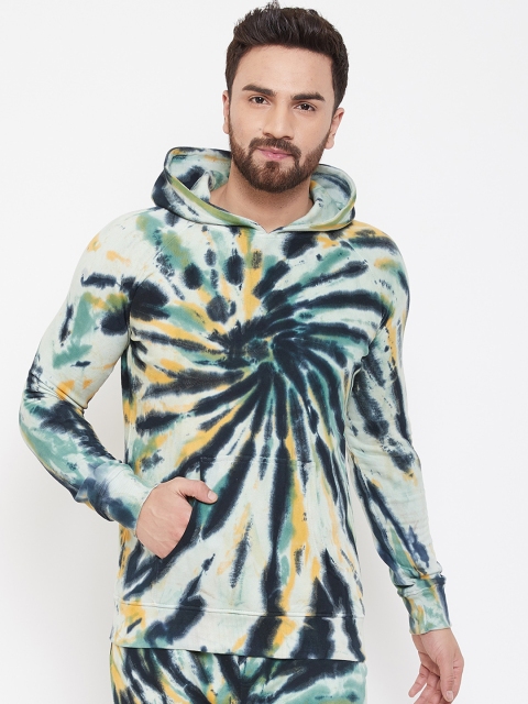 FUGAZEE Men Green & Black Printed Hooded Sweatshirt