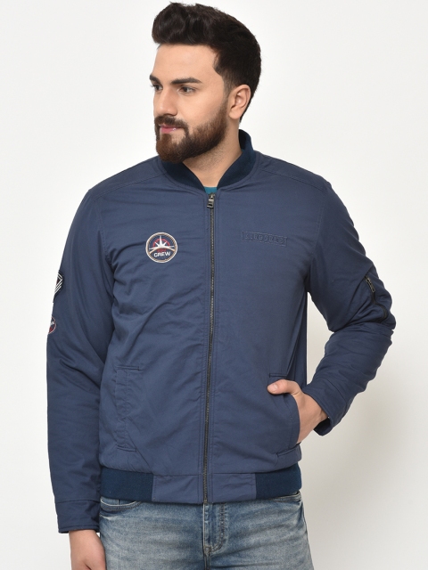 Duke Men Blue Solid Bomber Jacket