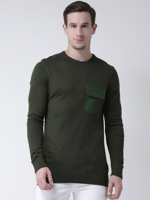 Club York Men Olive Green Solid Pullover Sweater