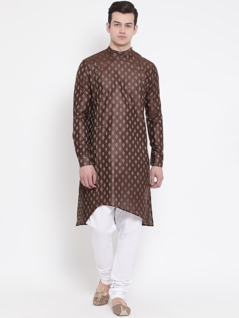 NAMASKAR Men Brown & White Printed Kurta with Churidar