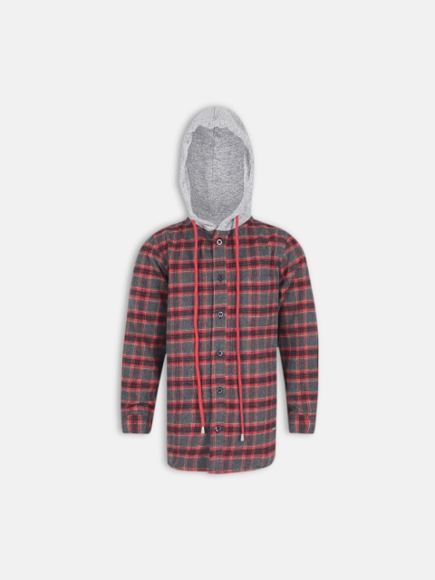 Oxolloxo Boys Red & Grey Regular Fit Checked Casual Shirt