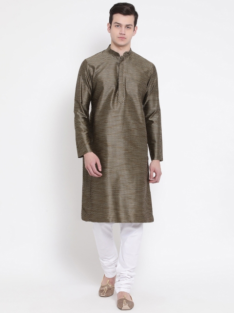 NAMASKAR Men Black & Gold-Toned Woven Design Straight Kurta