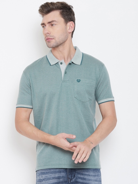 Duke Men Green Solid Polo Collar T-shirt
