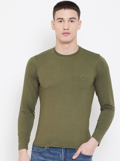 Okane Men Olive Green Solid Round Neck T-shirt