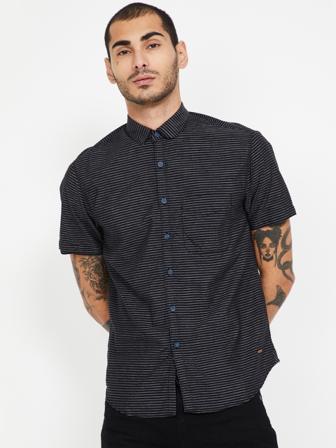 CODE by Lifestyle Men Black Regular Fit Striped Casual Shirt
