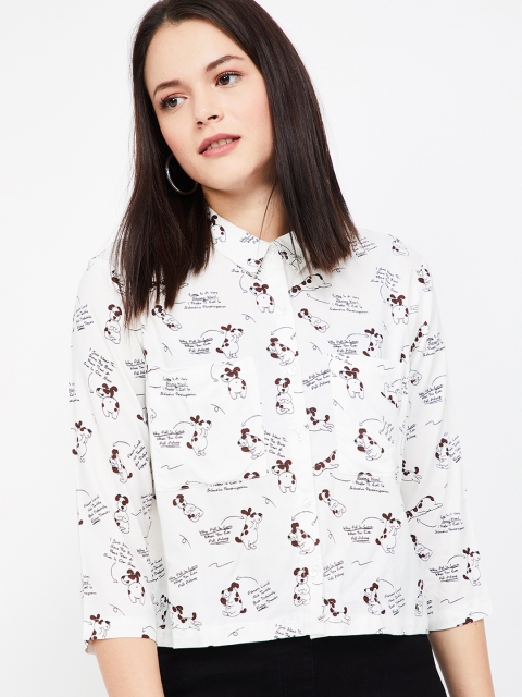 Ginger by Lifestyle Women Off-White Printed Shirt Style Top