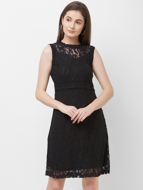109F Women Black Self Design A-Line Dress