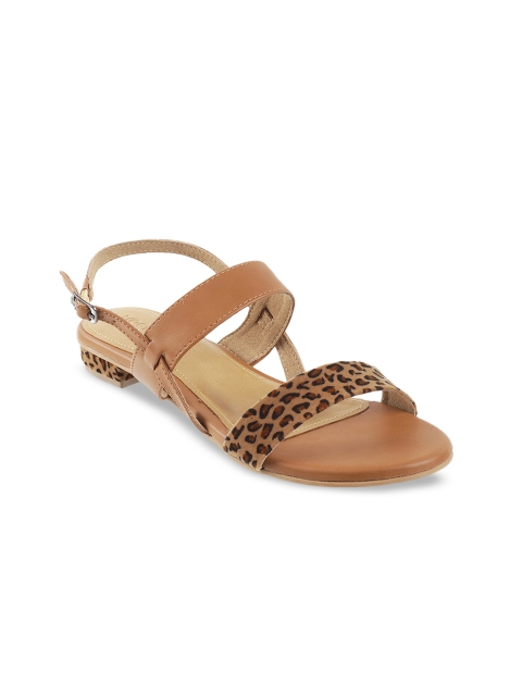 Mochi Women Tan Printed Open Toe Flats