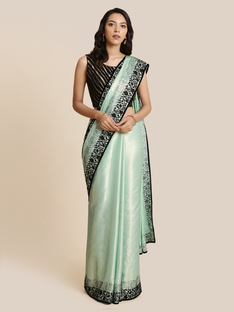 Koskii Green & Black Satin Woven Design Saree