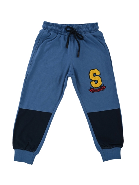 Stupid Cupid Boys Blue & Black Colourblocked Straight-Fit Joggers