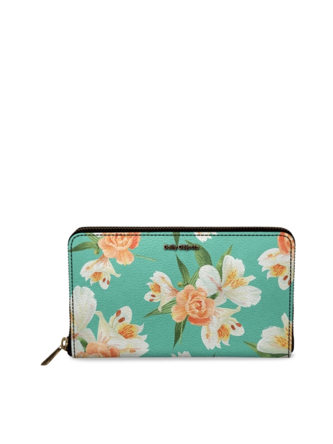 DailyObjects Women Sea Green & Off-White Printed Zip Around Wallet