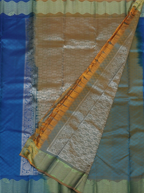 Pothys Blue & Gold-Toned Pure Silk Woven Design Saree