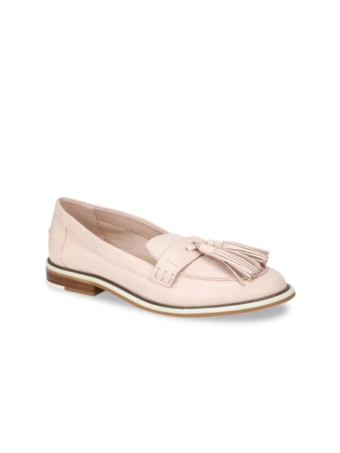 ALDO Women Peach-Coloured Solid Leather Tassel Loafers