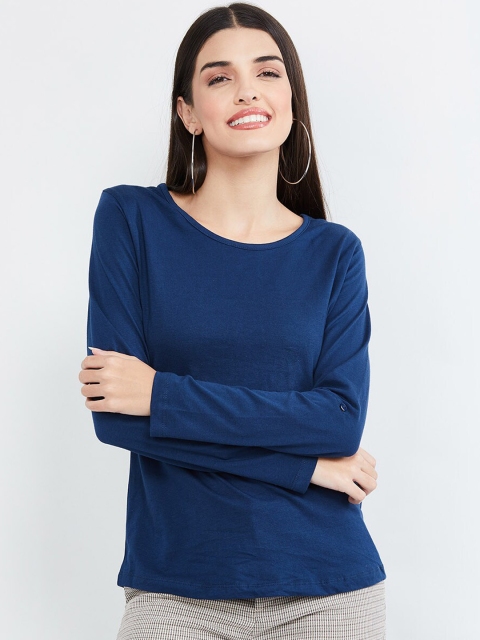 max Women Blue Solid Top
