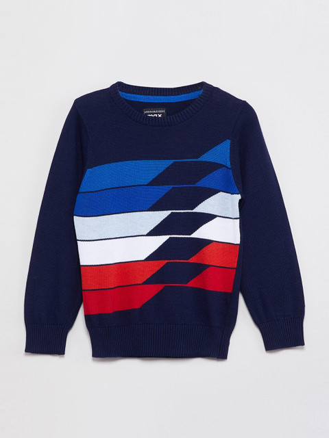 max Boys Navy Blue Self Design Pullover Sweater
max Boys Navy Blue Self Design Pullover Sweater