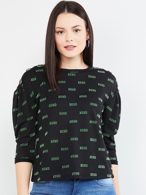 max Women Black & Green Printed Top
