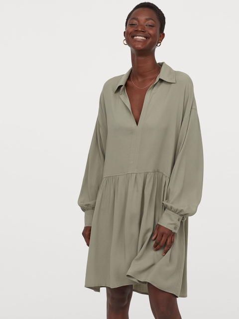 H&M Women Green Solid Airy Dress