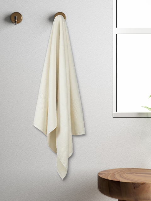 SPACES Unisex Off-White Solid Swift Dry Pearl Standard 450 GSM Bath Towel