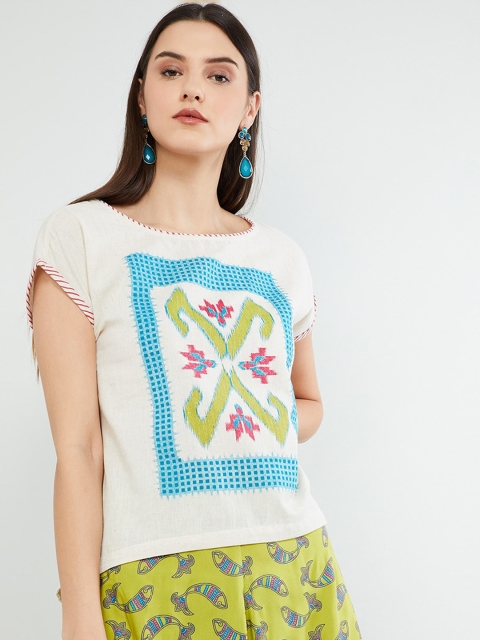 max Women Off-White Printed Top