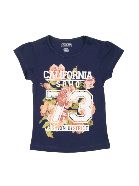 Cherokee Girls Navy Blue Printed Round Neck T-shirt