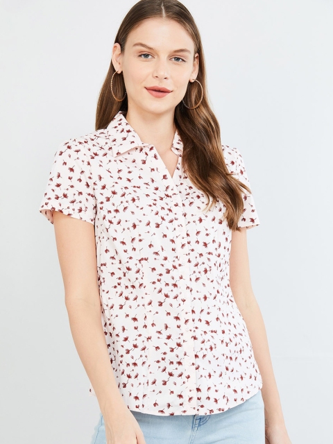 max Women Off-White & Pink Floral Regular Fit Printed Casual Shirt