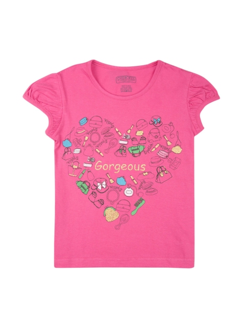 Cherokee Girls Pink Printed Round Neck T-shirt