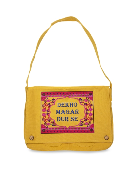 Voylla Mustard & Pink Printed Messenger Bag