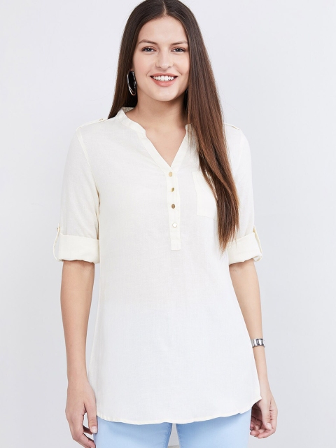 max Women Off-White Solid Top