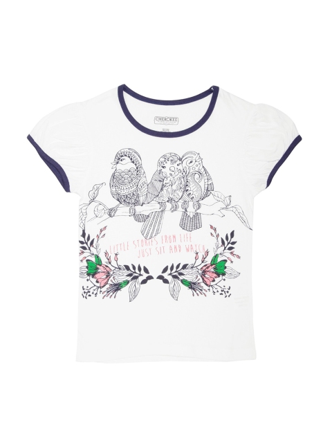Cherokee Girls White Printed Round Neck T-shirt