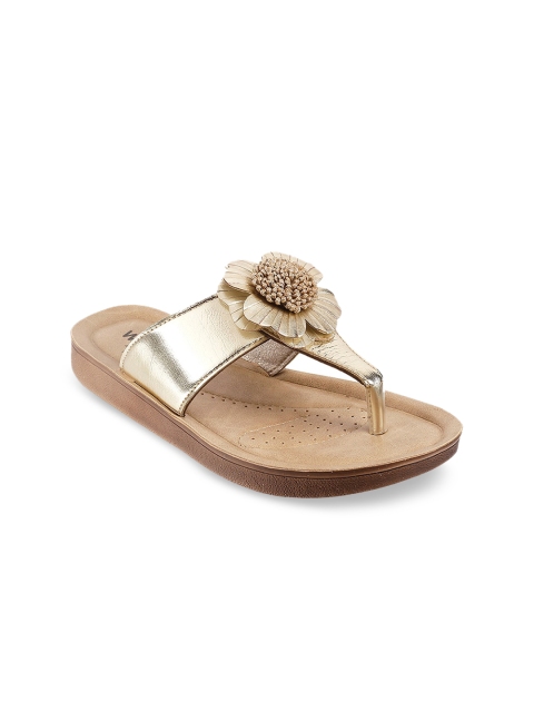 WALKWAY Women Gold-Toned Embellished Open Toe Flats
