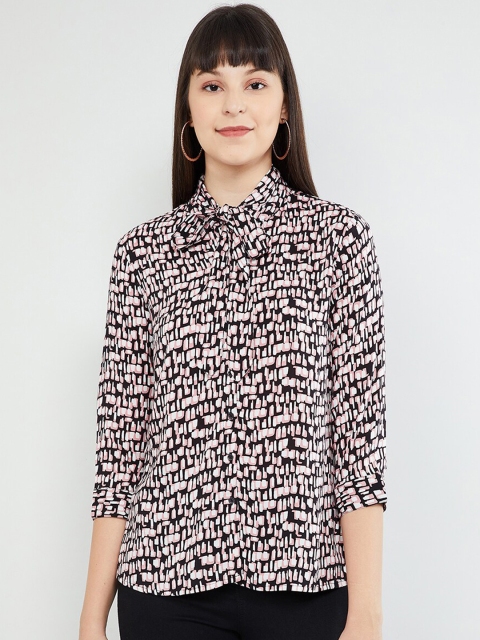 max Women Black & White Printed Shirt Style Top