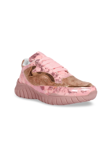 ZAPATOZ Women Pink Solid PU Mid-Top Sneakers