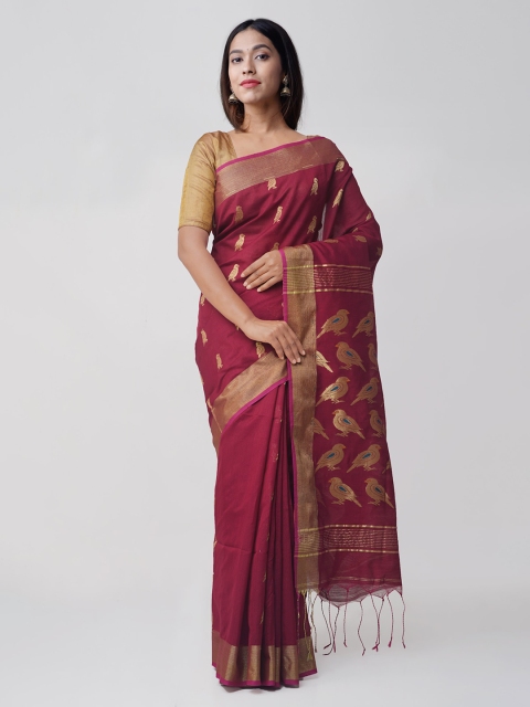 Unnati Silks Pink Pure Linen Woven Design Jamdani Saree