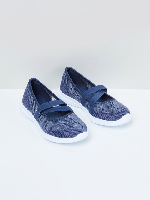 max Women Navy Blue Woven Design Slip-On Sneakers