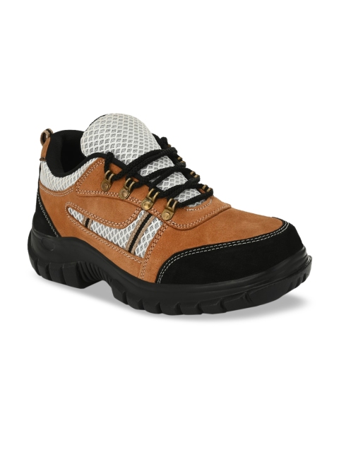 mr.wonker Men Brown & Black Colourblocked Leather Trekking Shoes