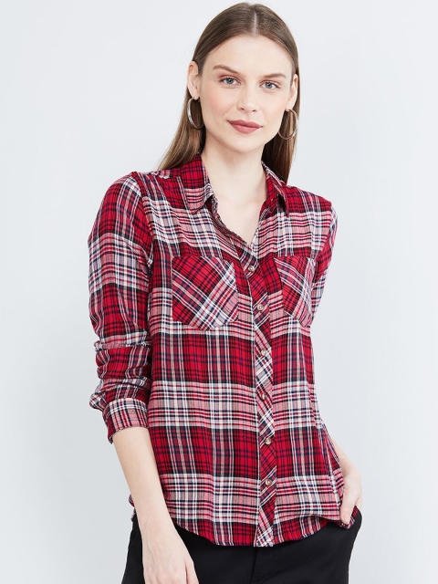 max Women Red & Off-White Regular Fit Checked Casual Shirt