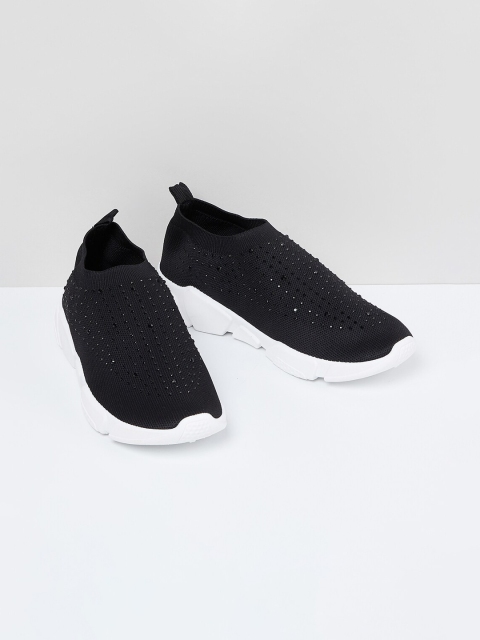 max Women Black Embellished Slip-On Sneakers