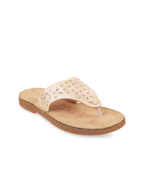 Metro Women Gold-Toned Embellished Open Toe Flats
