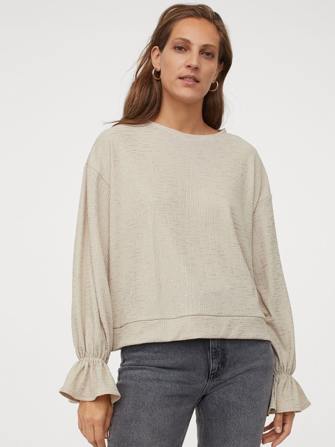H&M Women Beige Glittery Sweater