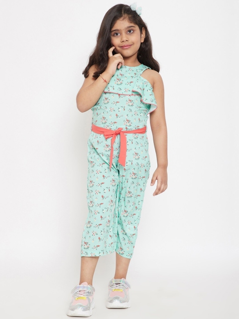 Stylo Bug Girls Mint Green & Pink Floral Print Capri Jumpsuit