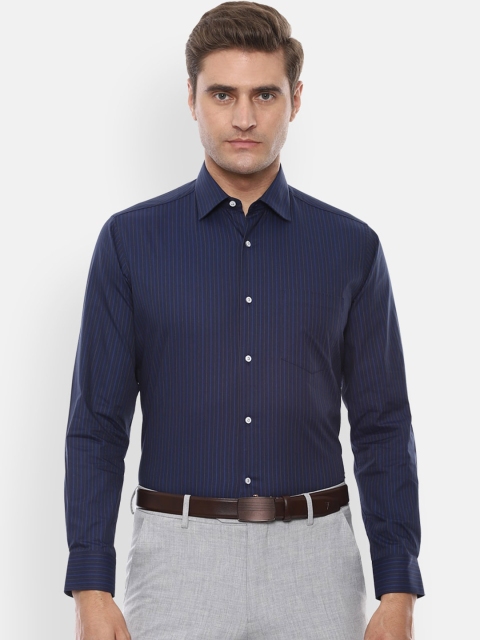 Van Heusen Men Navy Blue Slim Fit Striped Formal Shirt