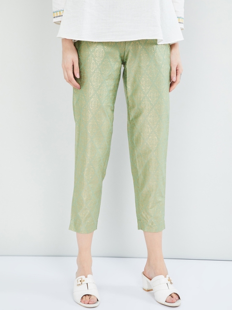 max Women Green Regular Fit Printed Cigarette Trousers