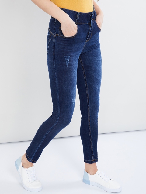 max Women Navy Blue Skinny Fit Mid-Rise Clean Look Stretchable Jeans