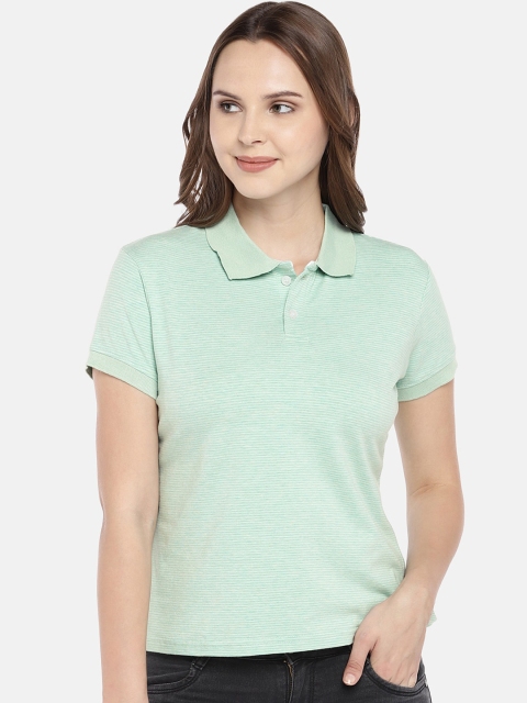Manola Women Green Solid Polo Collar T-shirt