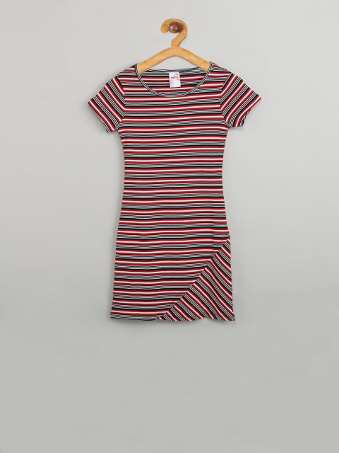 max Girls Red & Black Striped T-shirt Dress