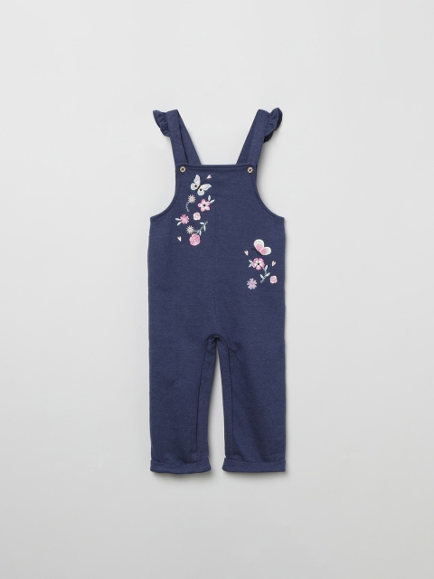 max Girls Blue & Pink Solid Dungarees