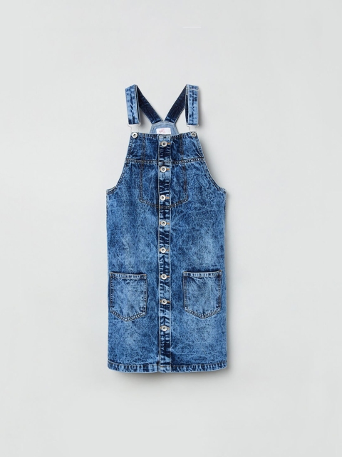 max Girls Blue Washed Denim Dungarees
